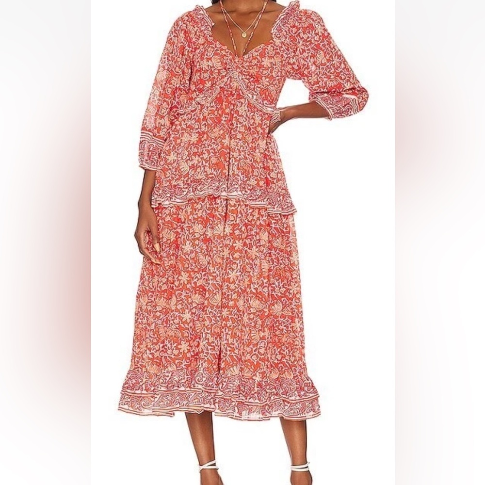 Cleobella Orange Floral Midi Dress - Picture 3 of 7